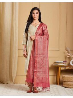 Fabindia - Women Pink Silk Blend Hand Block Print Dupatta