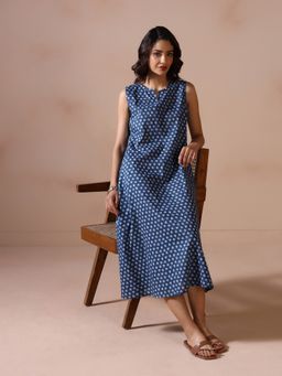 Shree - Women Indigo Cambric Floral A-Line Dress