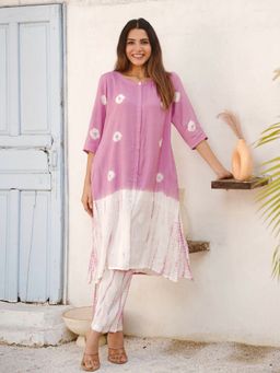 GULABI DORI - Women Soft Pink Shantung Silk Bandhej and Tie Dye Co-Ord Set