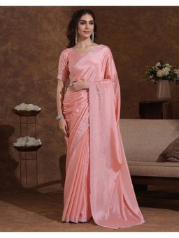 SATRANI - Light Peach Stone Work Chinon Chiffon Saree With Unstitched Blouse