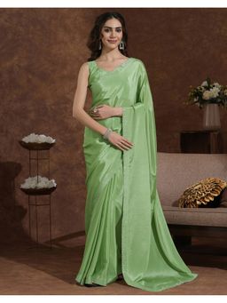 SATRANI - Pista Green Stone Work Chinon Chiffon Saree With Unstitched Blouse