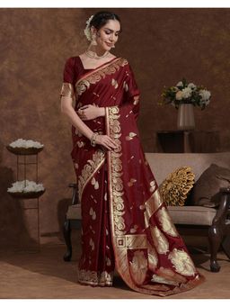 SATRANI - Maroon Weaving Silk Saree With Unstitched Blouse