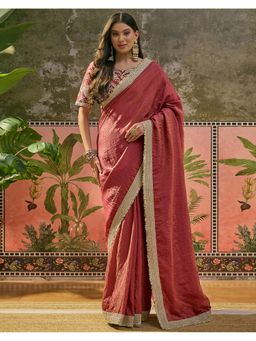 SATRANI - Maroon Lace (Dual Tone) Tissue Silk Saree With Unstitched Blouse