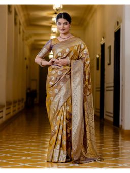 SATRANI - Mustard Weaving Tassels Silk Saree With Unstitched Blouse