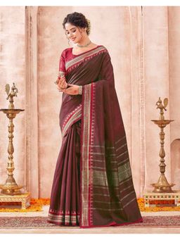 SATRANI - Coffee Brown Weaving Silk Saree With Unstitched Blouse