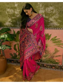SATRANI - Pink Weaving Tassels Silk Saree With Unstitched Blouse