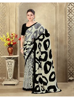 SATRANI - Light Pista Green Printed Crepe Silk Saree With Unstitched Blouse