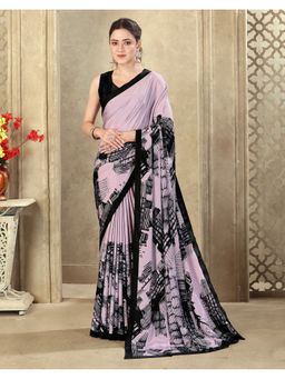 SATRANI - Mauve Printed Crepe Silk Saree With Unstitched Blouse