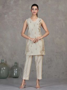Cotton Culture - Women Cream Embroidered Straight Co-Ord Set