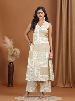 Cotton Culture - Women Beige Paisley Printed Cotton A-Line Co-Ord Set