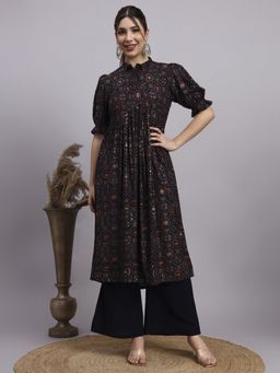 Shopping Queen - Women Navy Blue Printed Rayon Co-Ord Set