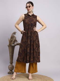 Shopping Queen - Women Multicolor Printed Rayon Sleeveless Co-Ord Set