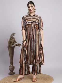 Shopping Queen - Women Multicolor Striped Rayon Kurta and Palazzo