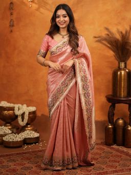 ALMAARI FASHION - Women Pink Silk Embroidered Saree with Unstitched Blouse