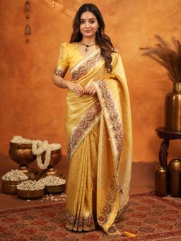 ALMAARI FASHION - Women Yellow Silk Embroidered Saree with Unstitched Blouse
