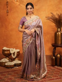 ALMAARI FASHION - Women Purple Silk Embroidered Saree with Unstitched Blouse