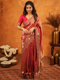 ALMAARI FASHION - Women Pink Silk Embroidered Saree with Unstitched Blouse