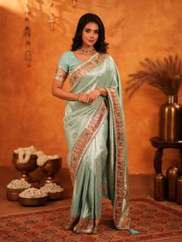 ALMAARI FASHION - Women Green Silk Embroidered Saree with Unstitched Blouse