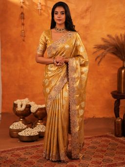 ALMAARI FASHION - Women Mustard Silk Embroidered Saree with Unstitched Blouse