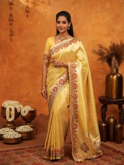 ALMAARI FASHION - Women Mustard Silk Embroidered Saree with Unstitched Blouse