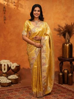 ALMAARI FASHION - Women Mustard Silk Embroidered Saree with Unstitched Blouse