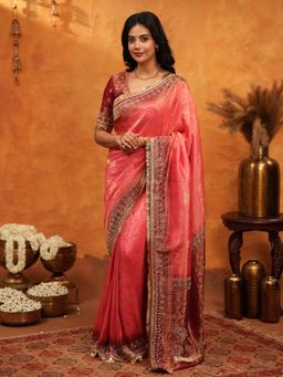 ALMAARI FASHION - Women Pink Silk Embroidered Saree with Unstitched Blouse