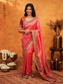 ALMAARI FASHION - Women Pink Silk Embroidered Saree with Unstitched Blouse
