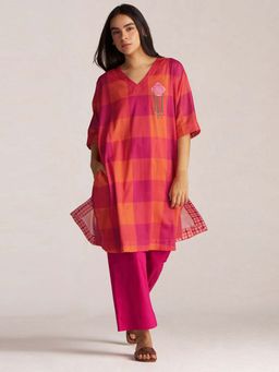 Ganga Fashions - Women Multicolor Tomato and Fuchsia Mul-Mul Co-Ord Set