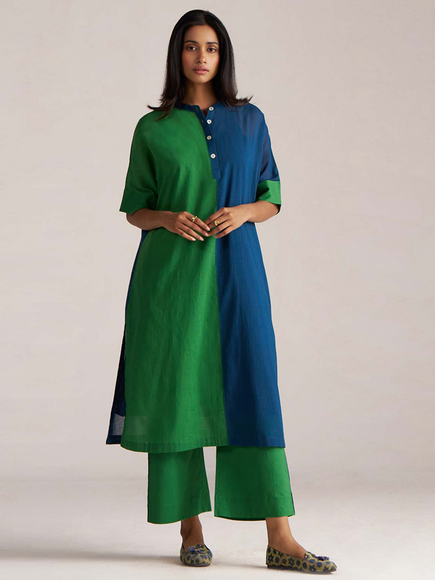 ganga fashions Women Blue Mul-Mul Colorblock Co-Ord Set-picture-19
