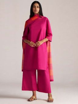 Ganga Fashions - Women Pink Fuchsia Solid Cambric Kurta with Pant and Dupatta