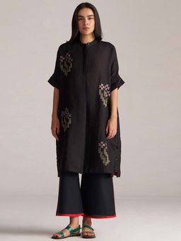 Ganga Fashions - Women Black Linen Embroidered Co-Ord Set