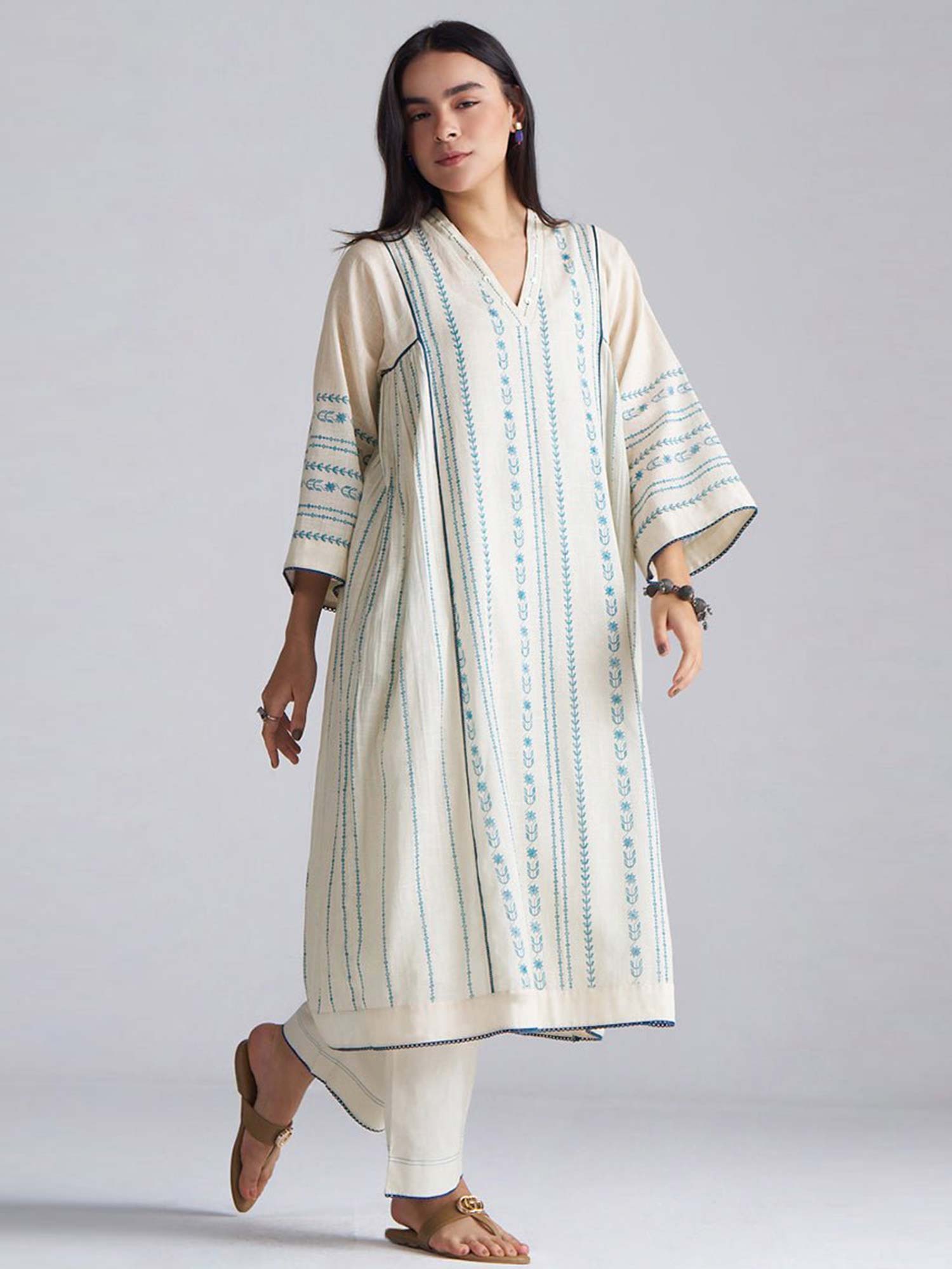 ganga fashions Women Ivory Cotton Linen Printed Co-Ord Set-picture-26