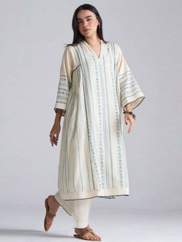 Ganga Fashions - Women Ivory Cotton Linen Printed Co-Ord Set