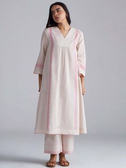 Ganga Fashions - Women Ivory Cotton Linen Printed Co-Ord Set