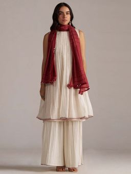 Ganga Fashions - Women Ivory Pure Chanderi Kurta, Palazzo with Slip and Stole