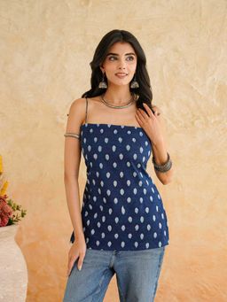 GOODHAND - Cotton Sleeveless Strappy Indigo Top