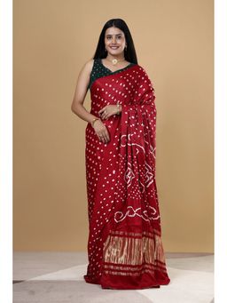 VGlame - Solid Maroon Gajji Bandhej Saree With Unstitched Blouse