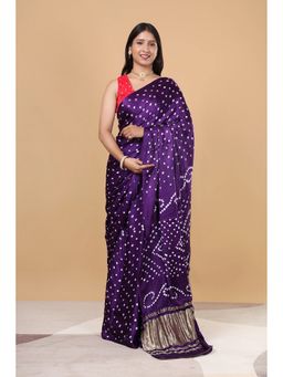 VGlame - Solid Blue Gajji Bandhej Saree With Unstitched Blouse