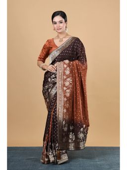 VGlame - Rust Saree With Unstitched Blouse