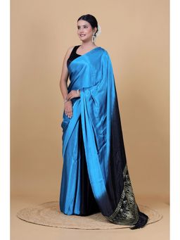VGlame - Firoji Blue and Black Gajji Silk Saree With Unstitched Blouse