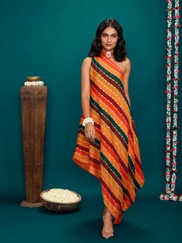 Gajra Gang - Bandhej Multi Colour One Shoulder Dress GGTOP03