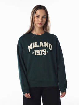 ONLY - Women's Embroidery Regular Fit Green Sweatshirt