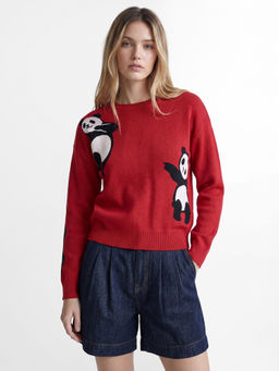 ONLY - Women's Graphic Print Regular Fit Red Sweatshirt