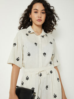 max - Women's Cream Embroidered Motif Shirt