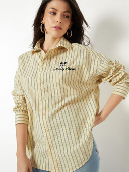 max - Women's Mickey Mouse Embroidered Striped Shirt