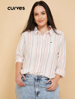 max - Women's Pink Mickey Mouse Embroidered Striped Shirt