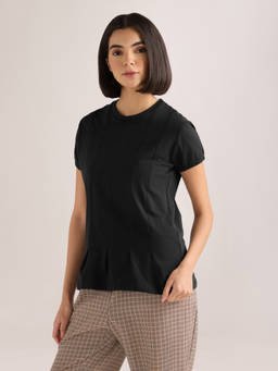 DILLINGER - Women's Black Solid Regular Fit Lycra Jersey Round Neck T-shirt