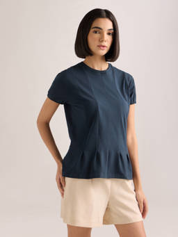 DILLINGER - Women's Navy Blue Solid Regular Fit Lycra Jersey Round Neck T-shirt