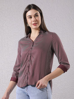 CRIMSOUNE CLUB - Women's Maroon Vertical Striped Modal Shirt