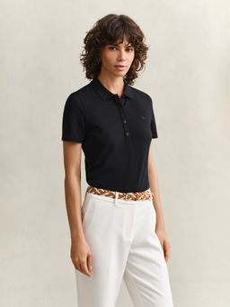 GANT - Women's Black Solid Slim Fit Polo T-Shirt